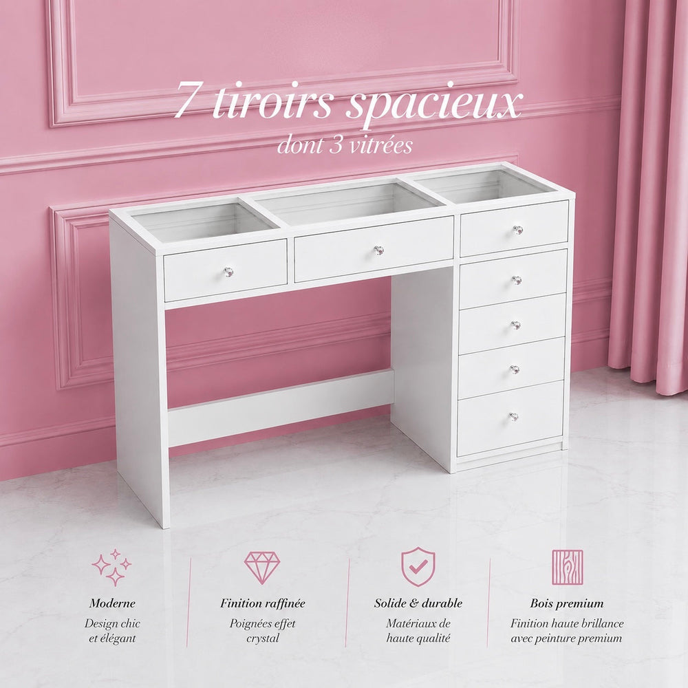 Coiffeuse Compacte 120 cm avec Tiroirs de Rangement