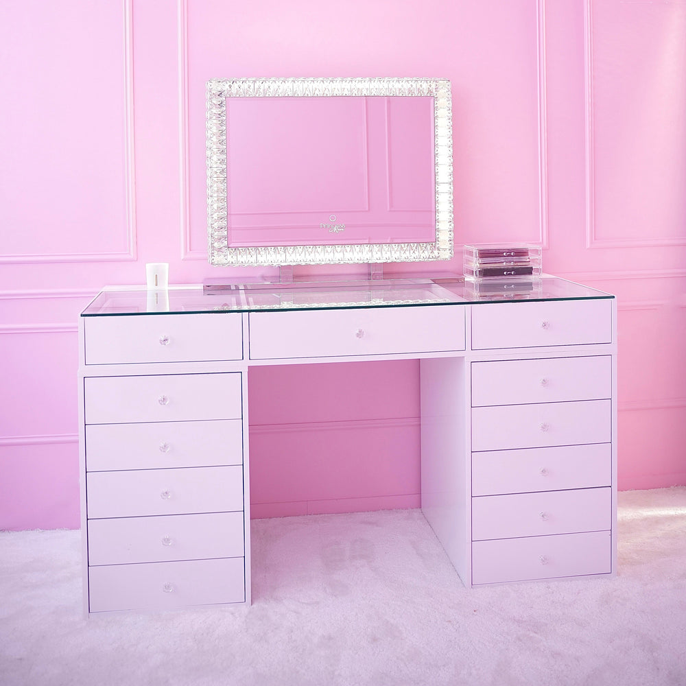 Ensemble Coiffeuse 150 cm et Miroir LED à Cristaux