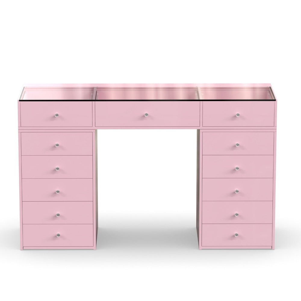 Coiffeuse Rose Poudré – 4 Tiroirs dont 2 à Plateau Vitré