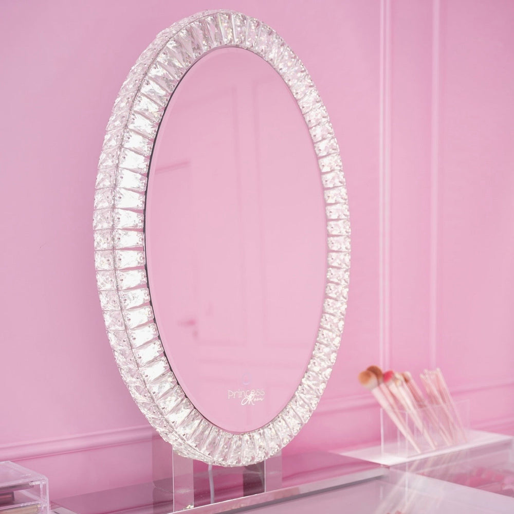 Miroir Ovale LED à Cristaux 70 x 50 cm – À Poser ou Mural