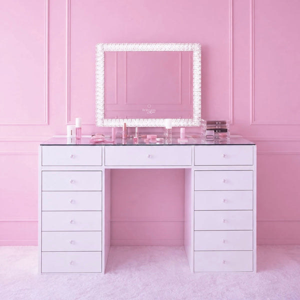 Ensemble Coiffeuse 150 cm et Miroir LED à Cristaux