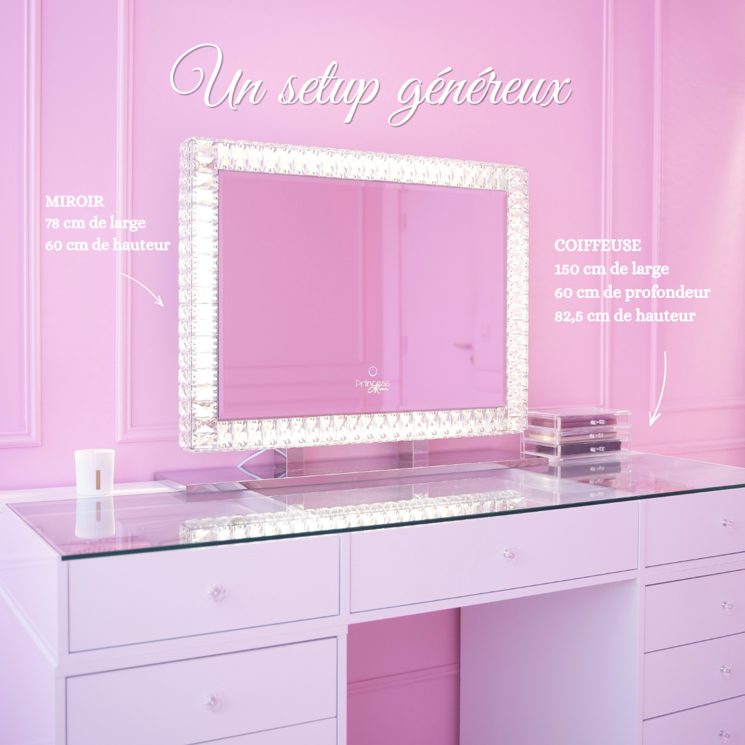 Ensemble Coiffeuse 150 cm et Miroir LED à Cristaux