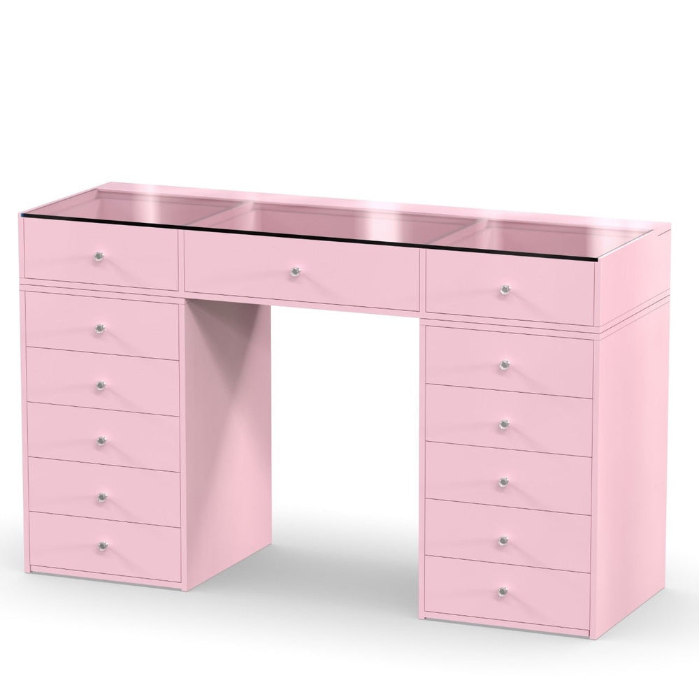 Coiffeuse Rose Poudré – 4 Tiroirs dont 2 à Plateau Vitré