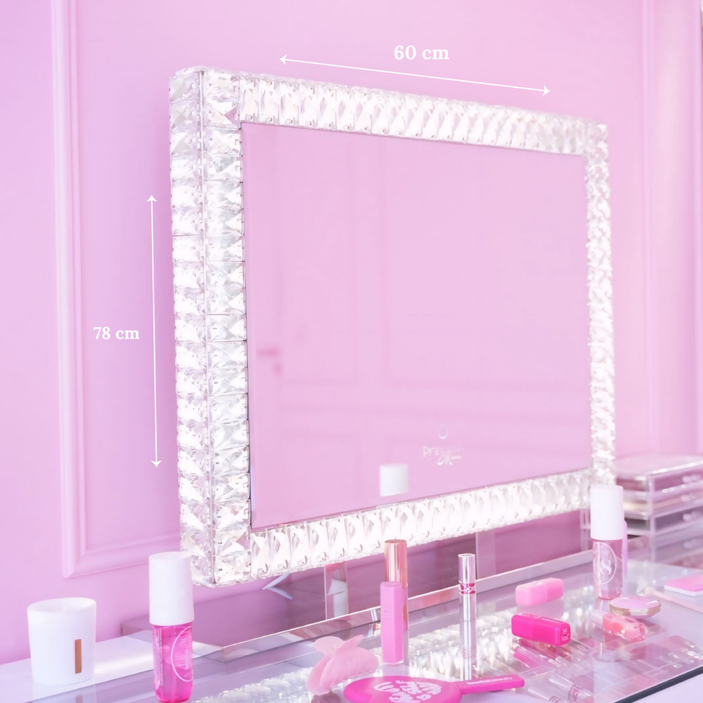Miroir de Coiffeuse LED à Cristaux 78 x 60 cm – Lumière Réglable