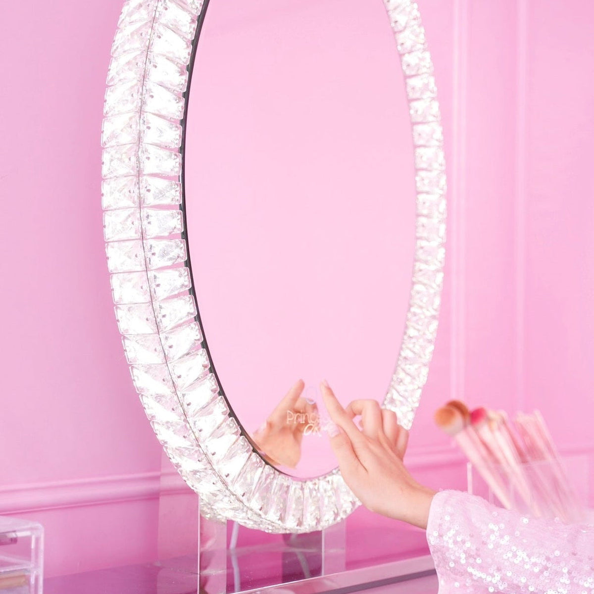Miroir Ovale LED à Cristaux 70 x 50 cm – À Poser ou Mural