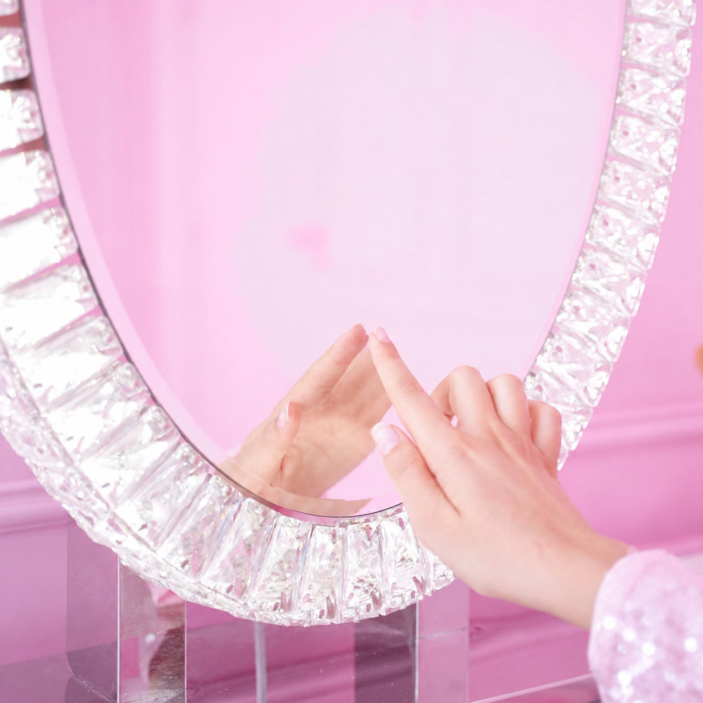 Miroir Ovale LED à Cristaux 70 x 50 cm – À Poser ou Mural